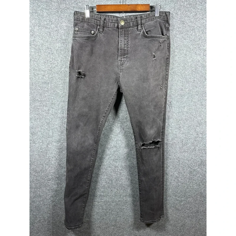 True Religion JACK Mens‎ Size 33 Skinny Tapered Distressed Black No Flap Jeans